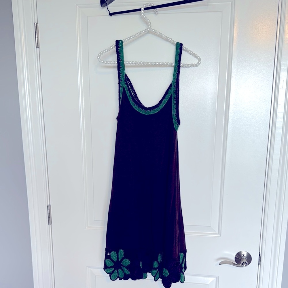 Brown Purple and Green trim knit Dress.. 
brand name Purple Heart